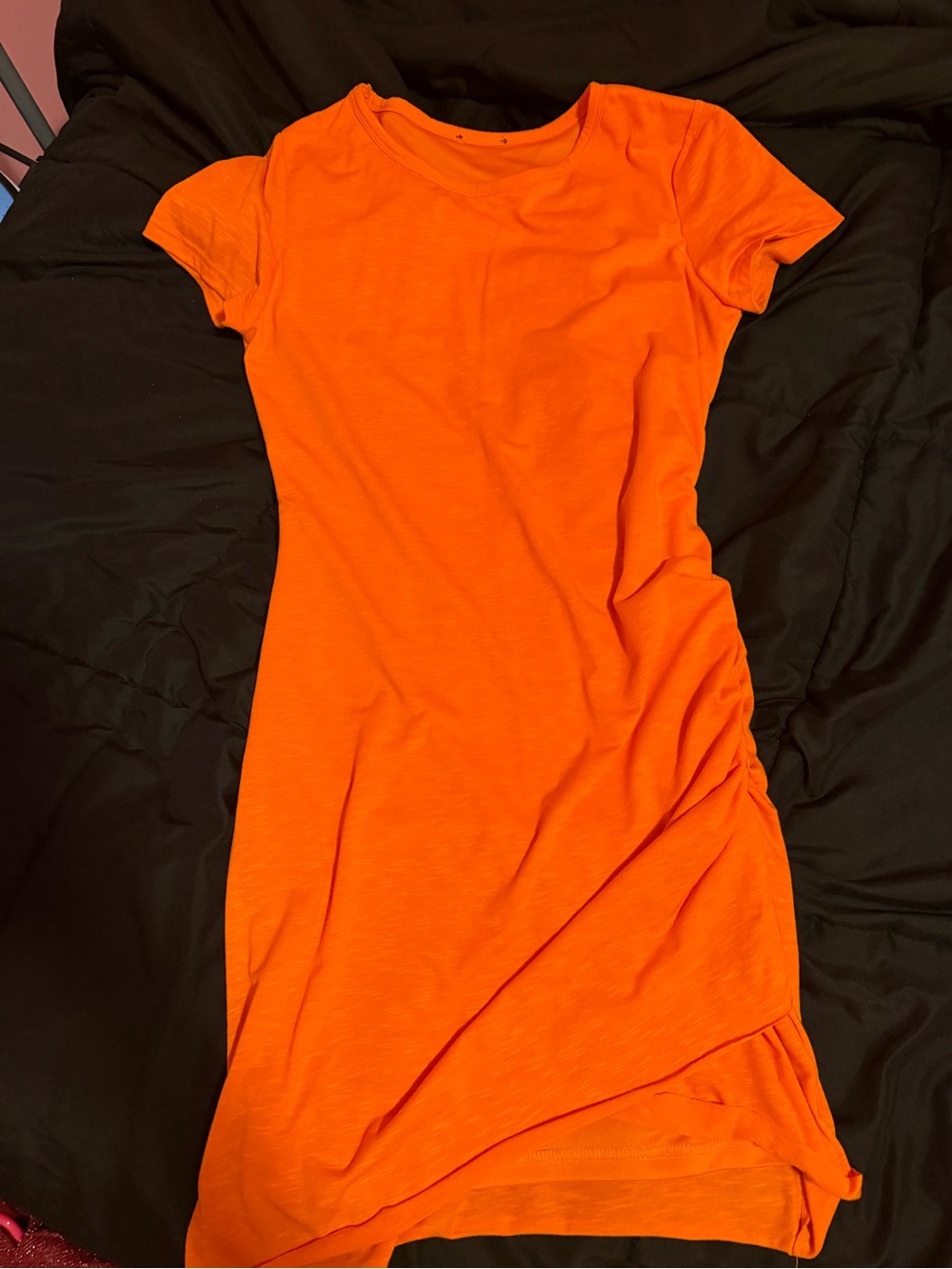 Women Summer Short Dress Casual Round Neck Short Sleeve Wrap Hem Ruched Dress